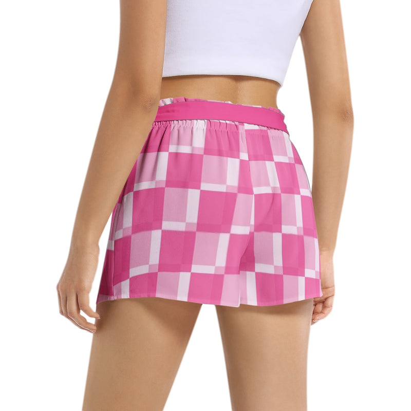 Pink Checkered Women's Belted Short - Objet D'Art