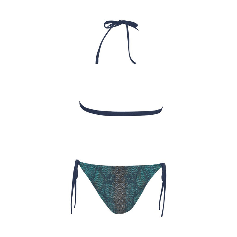 bronze print 2 swimsuit Buckle Front Halter Bikini Swimsuit (Model S08) - Objet D'Art