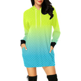 neon green hex print 5 All Over Print Hoodie Mini Dress (Model H27) - Objet D'Art