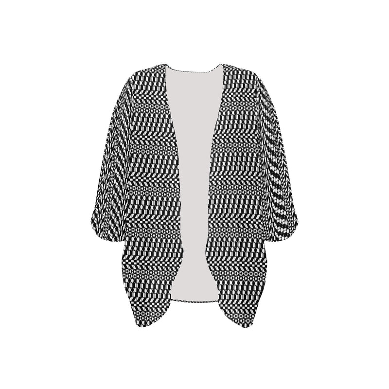 striped geo print 5C Women's Kimono Chiffon Cover Up (Model H51) - Objet D'Art