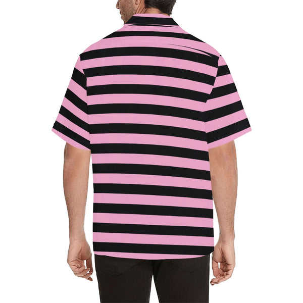 Pink & Black Striped Hawaiian Shirt - Objet D'Art