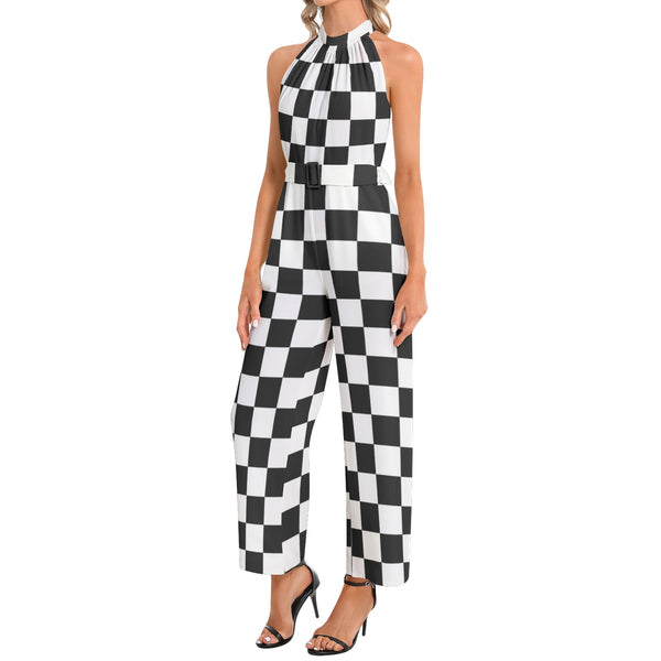 Halter Neck Buckle Belted Jumpsuit - Objet D'Art