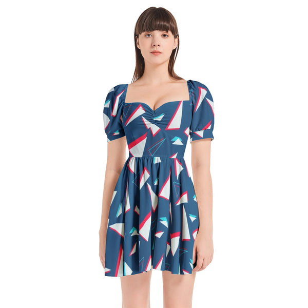 Puff Sleeve Sweetheart Neck Short Dress - Objet D'Art