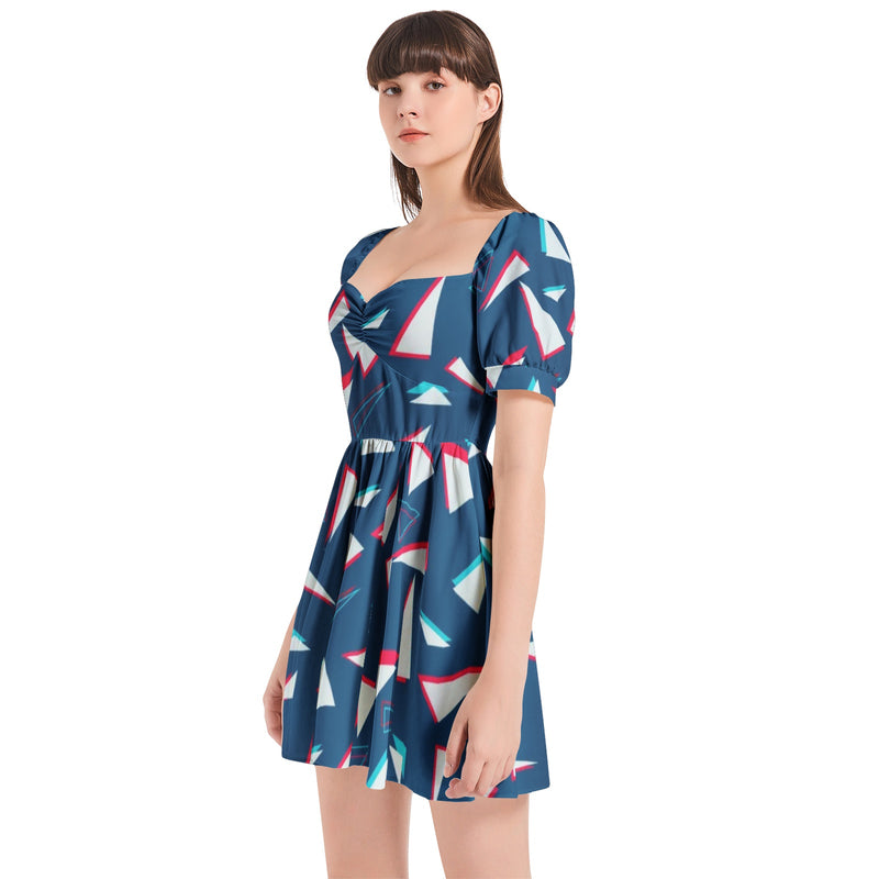 Puff Sleeve Sweetheart Neck Short Dress - Objet D'Art