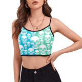 minty blue skull nation print Women's Spaghetti Strap Crop Top (Model T67) - Objet D'Art
