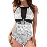 black 2 9k Women's High Neck Plunge Mesh Ruched Swimsuit (S43) - Objet D'Art