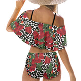 rasp leopard print 3 Women's Ruffle Off Shoulder Bikini Swimsuit (Model S45) - Objet D'Art