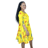 yelllow wildflowr africa Half Sleeve Skater Dress (Model D61) - Objet D'Art