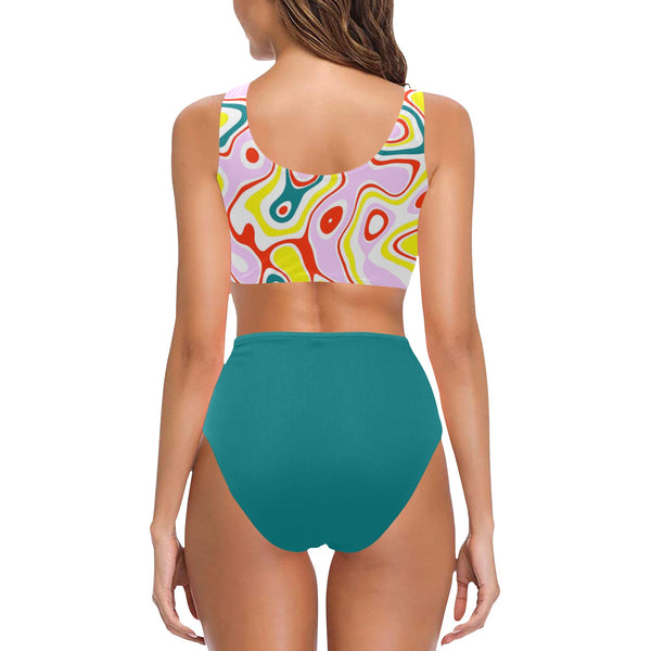light pine green solid print Chest Bowknot Bikini Swimsuit (Model S33) - Objet D'Art