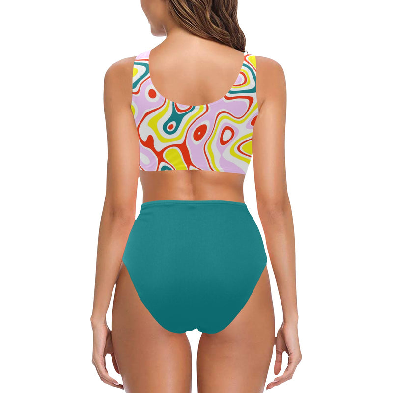 light pine green solid print Chest Bowknot Bikini Swimsuit (Model S33) - Objet D'Art