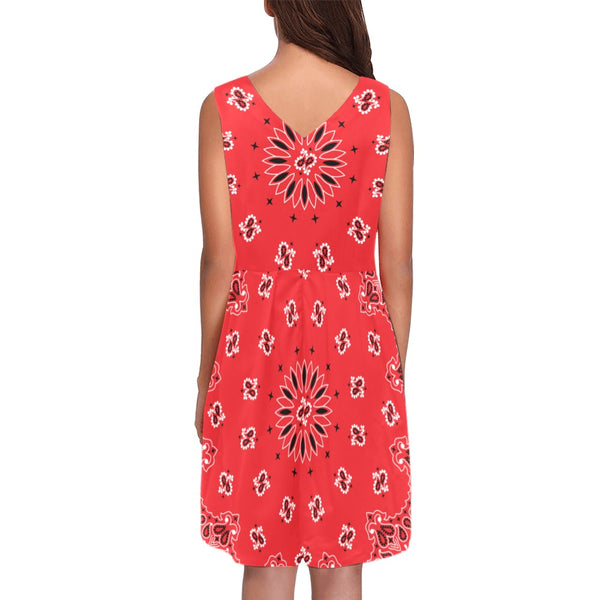 red bandana Chryseis Sleeveless Pleated Dress(Model D07) - Objet D'Art