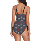 kisses print 2A Drawstring Side One-Piece Swimsuit (Model S14) - Objet D'Art