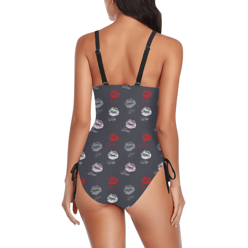 kisses print 2A Drawstring Side One-Piece Swimsuit (Model S14) - Objet D'Art