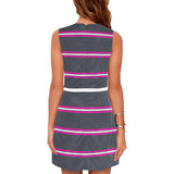 FUCHSIA GRAY 3 BAND STRIPED PRINT Eos Women's Sleeveless Dress (Model D01) - Objet D'Art