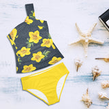 yellow print 2 Women's One Shoulder Backless Swimsuit (Model S44) - Objet D'Art