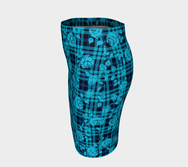 Rose on Plaid Fitted Skirt - Objet D'Art