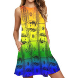 rainbow dollars Sleeveless A-Line Pocket Dress (Model D57) - Objet D'Art