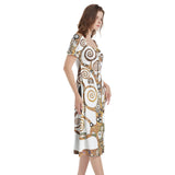 Tree of Life Klimt Puff Sleeve Split Thigh Midi Dress - Objet D'Art