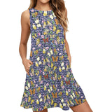 grk butterfly print 2 Sleeveless A-Line Pocket Dress (Model D57) - Objet D'Art