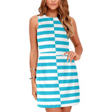 blue white altered striped print Eos Women's Sleeveless Dress (Model D01) - Objet D'Art