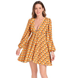 Lantern Sleeve Deep V-Neck Short Dress - Objet D'Art