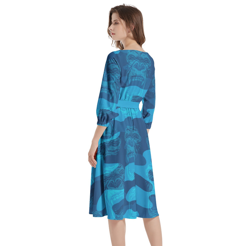Boat Neck Belted Flared Dress - Objet D'Art