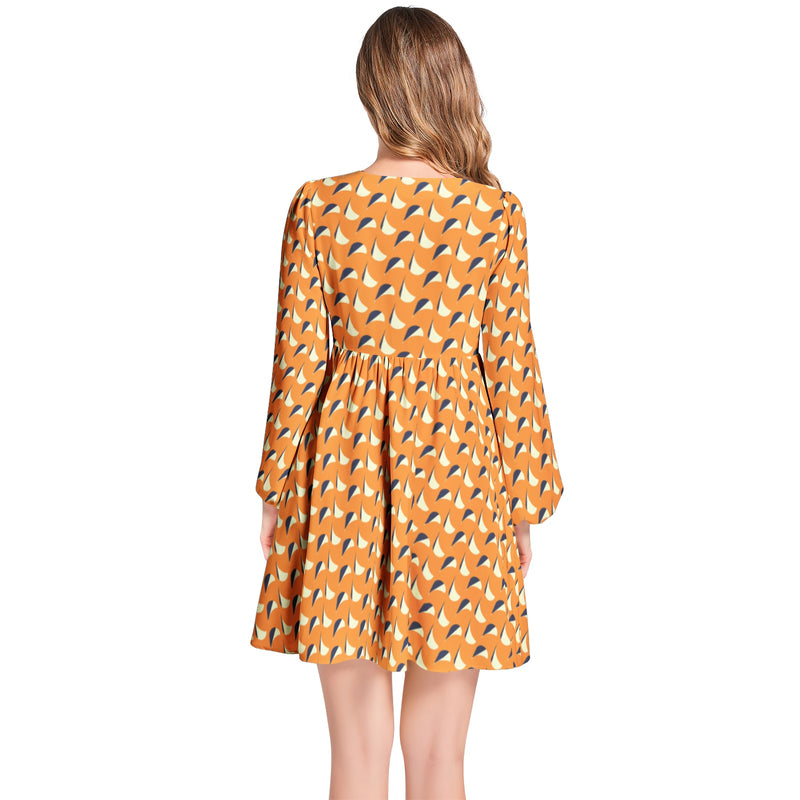 Lantern Sleeve Deep V-Neck Short Dress - Objet D'Art