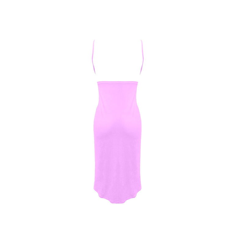 light purple pink solid Spaghetti Strap Backless Beach Cover Up Dress (Model D65) - Objet D'Art