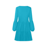 lt blue print 2 V-Neck Loose Fit Dress (Model D62) - Objet D'Art