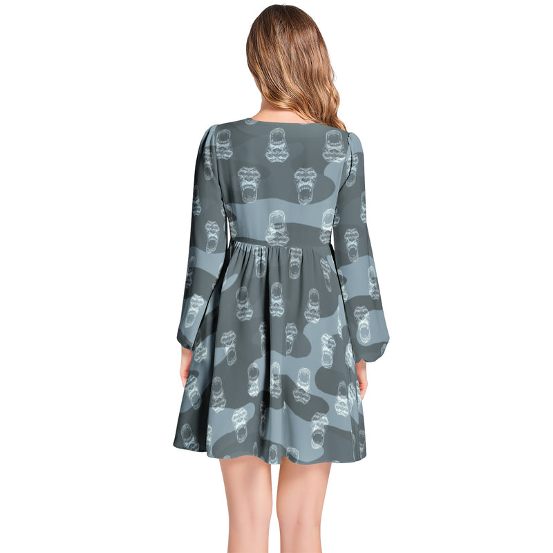 Lantern Sleeve Deep V-Neck Short Dress - Objet D'Art