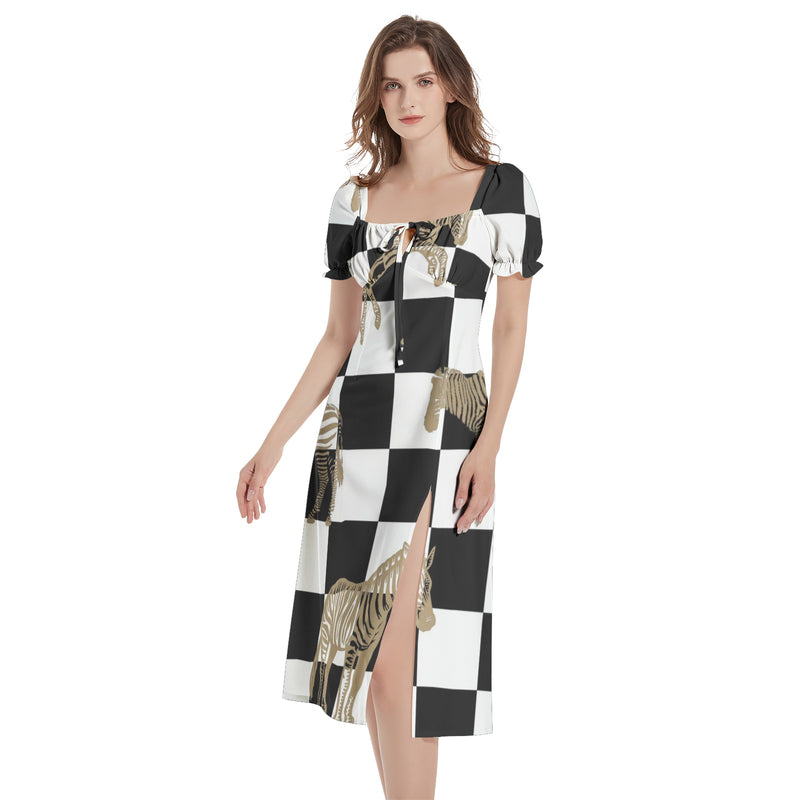 Puff Sleeve Split Thigh Midi Dress - Objet D'Art
