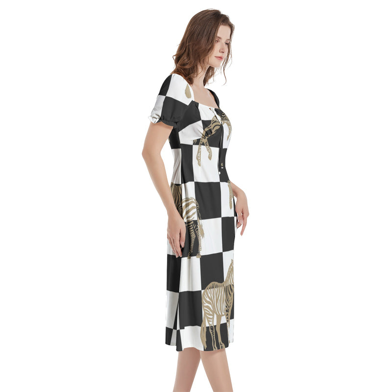 Puff Sleeve Split Thigh Midi Dress - Objet D'Art