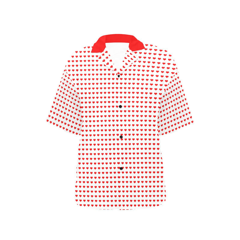 red hot hearts print All Over Print Hawaiian Shirt for Women (Model T58) - Objet D'Art