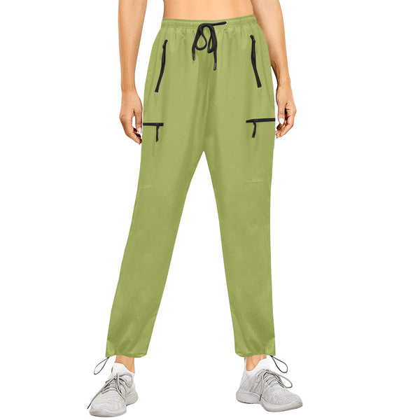pepper stem green solid Women's Quick Dry Cargo Sweatpants (Model L65) - Objet D'Art