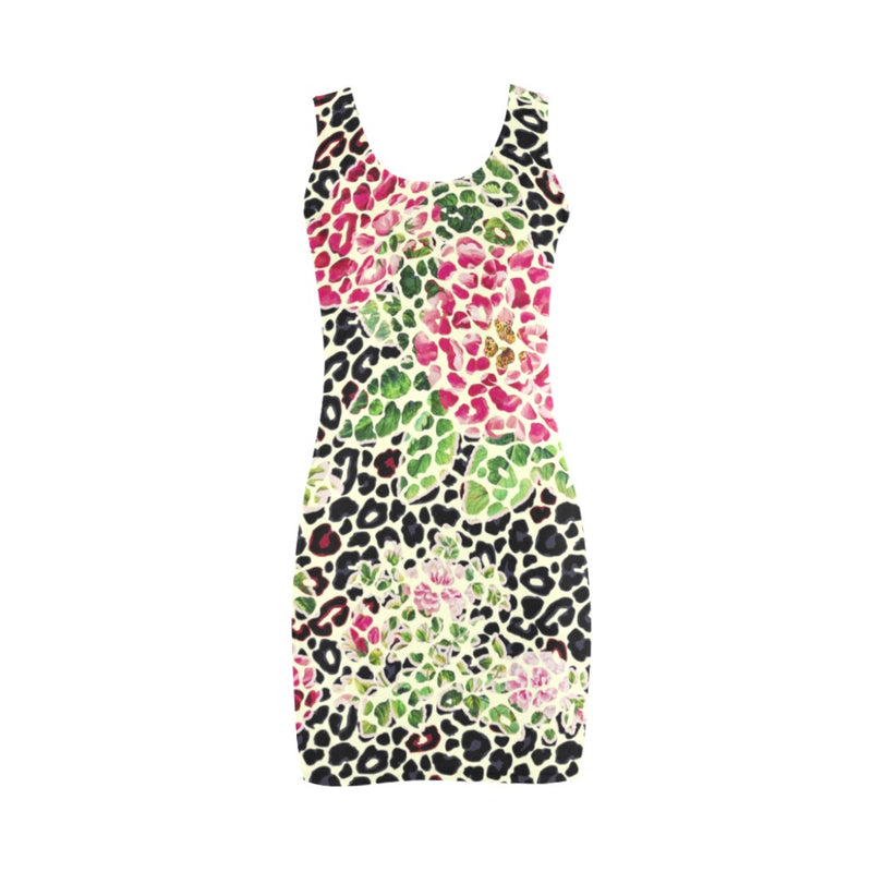 leopard rose print 2 Medea Vest Dress (Model D06) - Objet D'Art