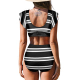 marine camo Women's Ruffle Sleeve Bikini Swimsuit (Model S42) - Objet D'Art