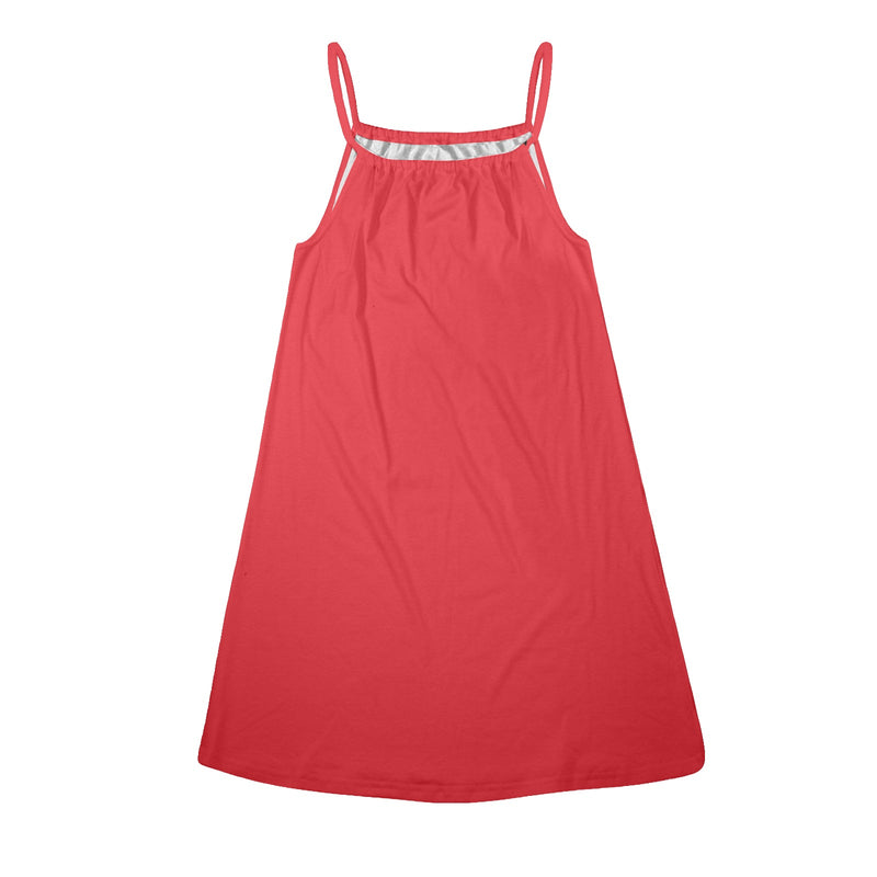 scarlet red solid Drawstring Neck Sleeveless Dress (Model D68) - Objet D'Art