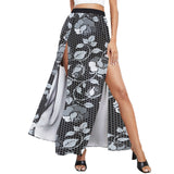 selenium gray print 1 High Slit Long Beach Dress (Model S40) - Objet D'Art