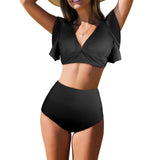 marine camo Women's Ruffle Sleeve Bikini Swimsuit (Model S42) - Objet D'Art