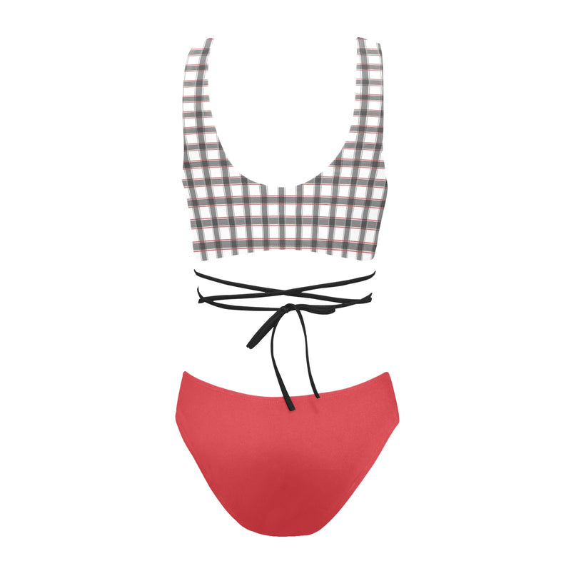 crimson solid print 2 Cross String Bikini Set (Model S29) - Objet D'Art