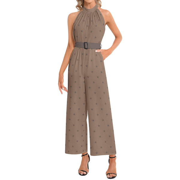 Halter Neck Buckle Belted Jumpsuit - Objet D'Art