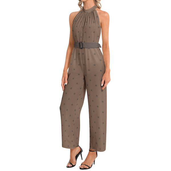 Halter Neck Buckle Belted Jumpsuit - Objet D'Art