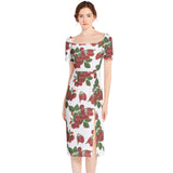 Colossal Raspberry Parfait Split Thigh Midi Bodycon Dress - Objet D'Art