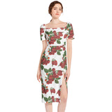 Colossal Raspberry Parfait Split Thigh Midi Bodycon Dress - Objet D'Art