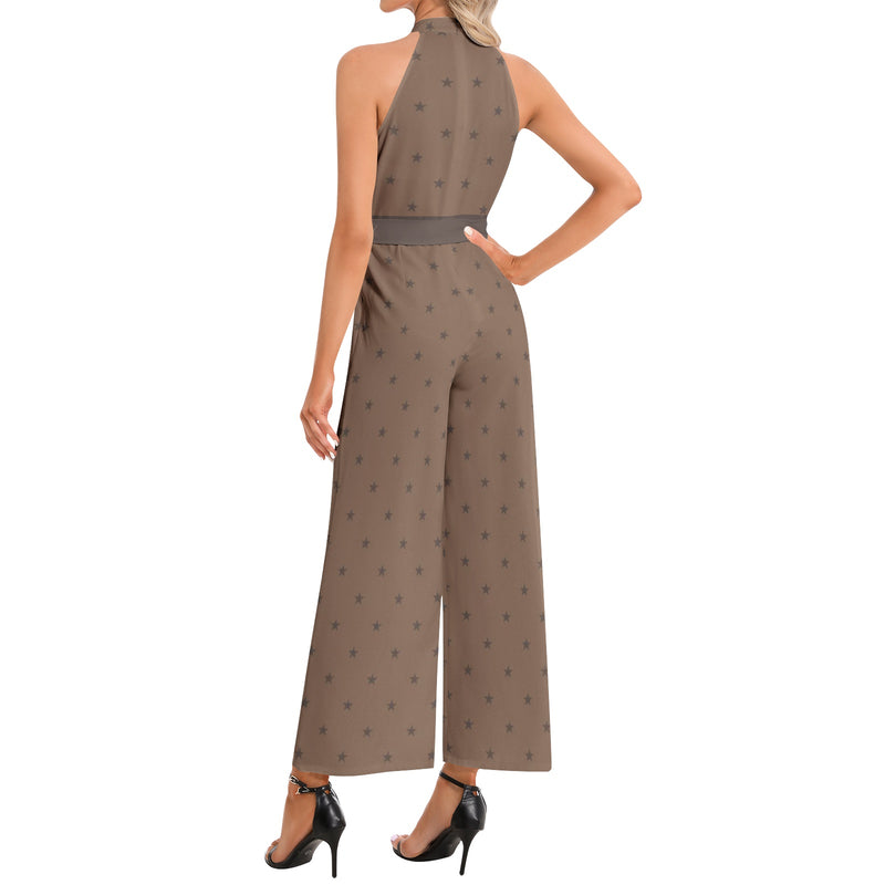 Halter Neck Buckle Belted Jumpsuit - Objet D'Art