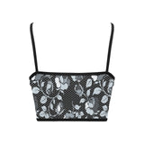 selenium gray print 1 Women's Spaghetti Strap Crop Top (Model T67) - Objet D'Art