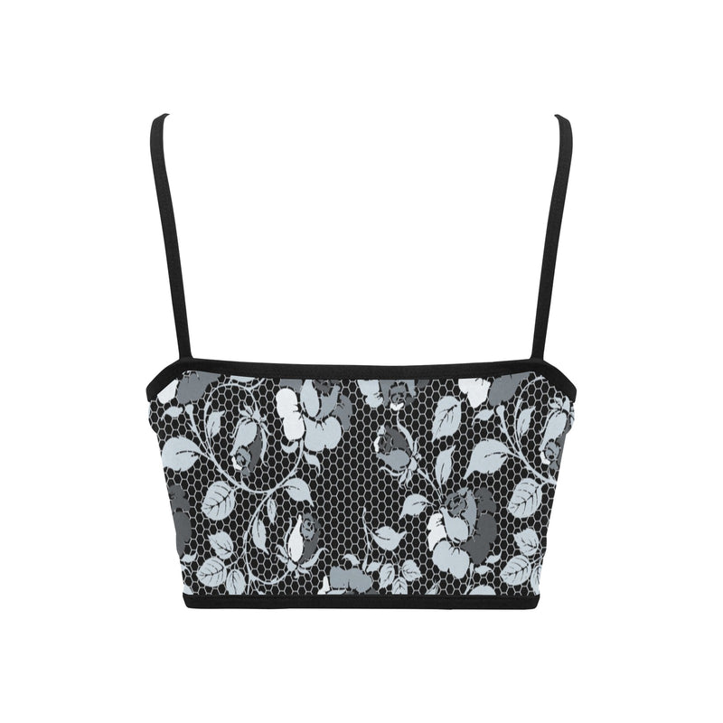selenium gray print 1 Women's Spaghetti Strap Crop Top (Model T67) - Objet D'Art
