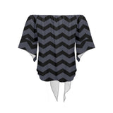 waves8 print Off Shoulder Knot Front Blouse (Model T71) - Objet D'Art