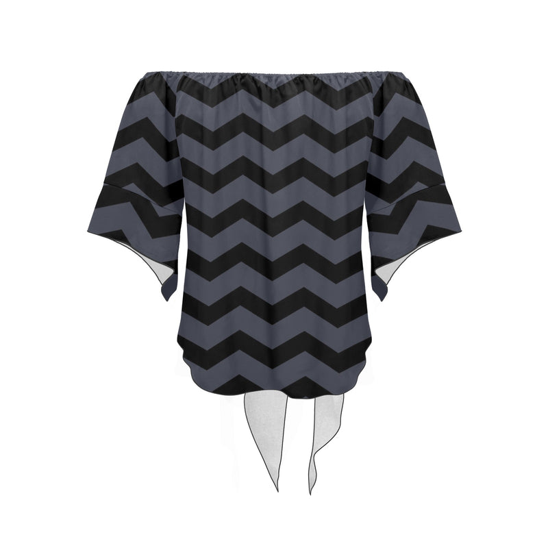 waves8 print Off Shoulder Knot Front Blouse (Model T71) - Objet D'Art