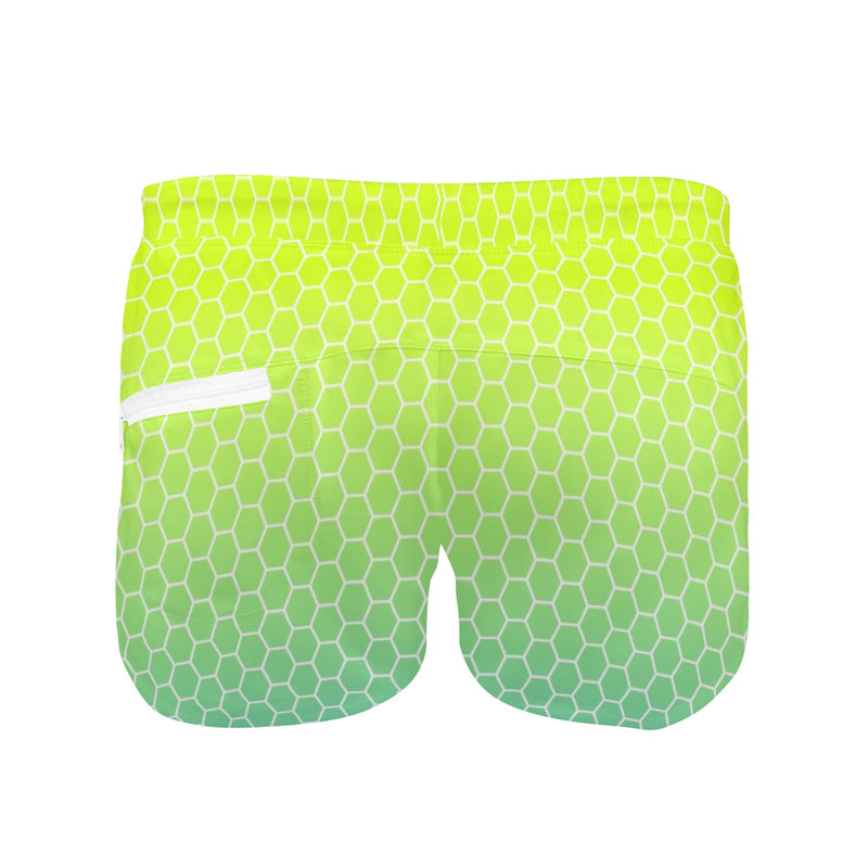 neon green hex print 5 Men's Swim Trunks with Zipper Pocket (Model L71) - Objet D'Art